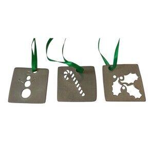 Vilmain Jolly Pewter Ornaments Set of 3 Snowman Candy Cane Poinsettia 1"